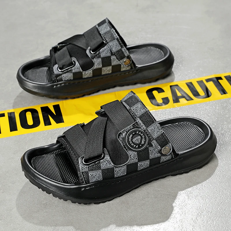 

Summer Casual Breathable Men FashionLeather Slippers Outdoor Wear Soft Bottom Beach Shoes Driving Shoes Comfortable Slip-ons
