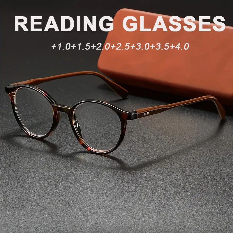 Elegant Retro Reading Glasses, Unisex Round PC Frame, High D