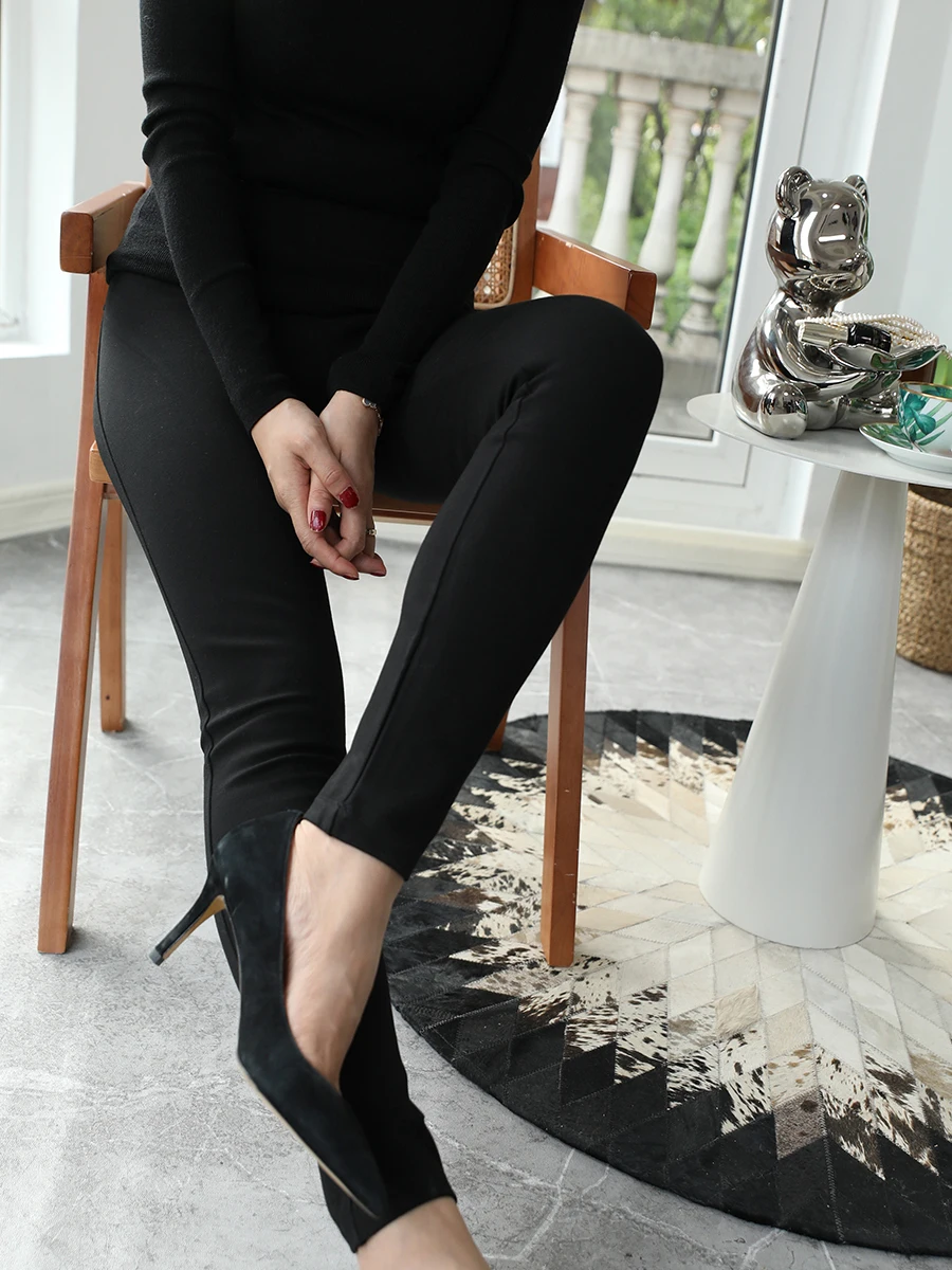 

LAORA Thiened Fce Women's Autumn Winter ark Skin Pants High Waist Leggings Elastic Casual Trousers Hip Lifting