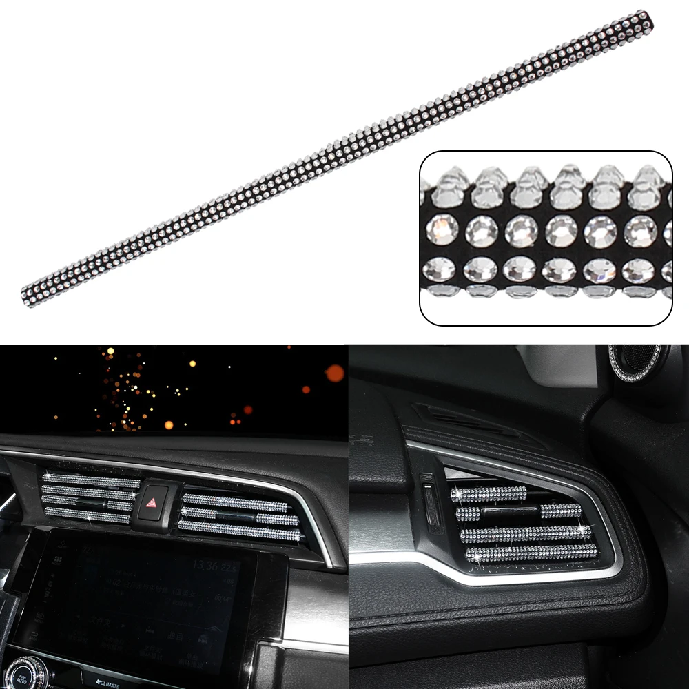 Tira decorativa de diamante para salida de aire acondicionado de coche, accesorios para Interior de coche, Stikers DIY, 10 piezas, Blanco/negro