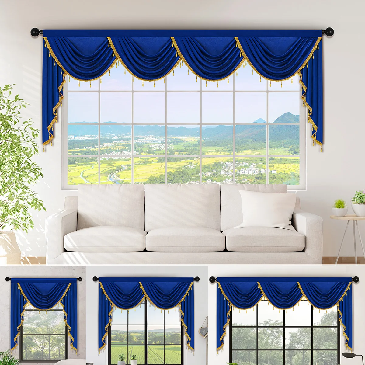 1 PC European Luxury Style Waterfall Valance for the Living Room，Italy Fabric Swag Valance with Beads Design for Window Decor