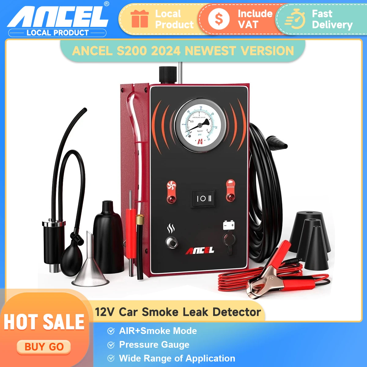 

2024 ANCEL S200 Smoke Leak Detector EVAP Pipe Smoking Generator Pipe Leakage Analyzer Tester EVAP System Diagnostic Tool for Car