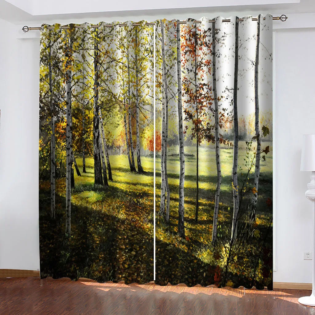 HUANZHUANG Woods and Trees Curtains 2 Panel Kids Boys Girls Living Room Bedroom Home Winodw Decor Free Delivery Free Shiping