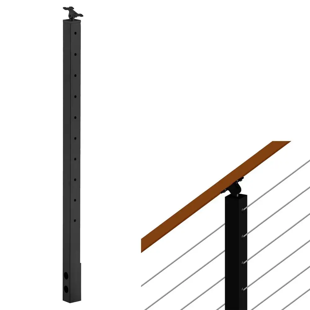 Stainless Steel Square Cable Railing Post Fascia Mount Kit 36"x2"x2" 30°Angle Pre-drilled Side Metal Stair Wood Kit Set Angle