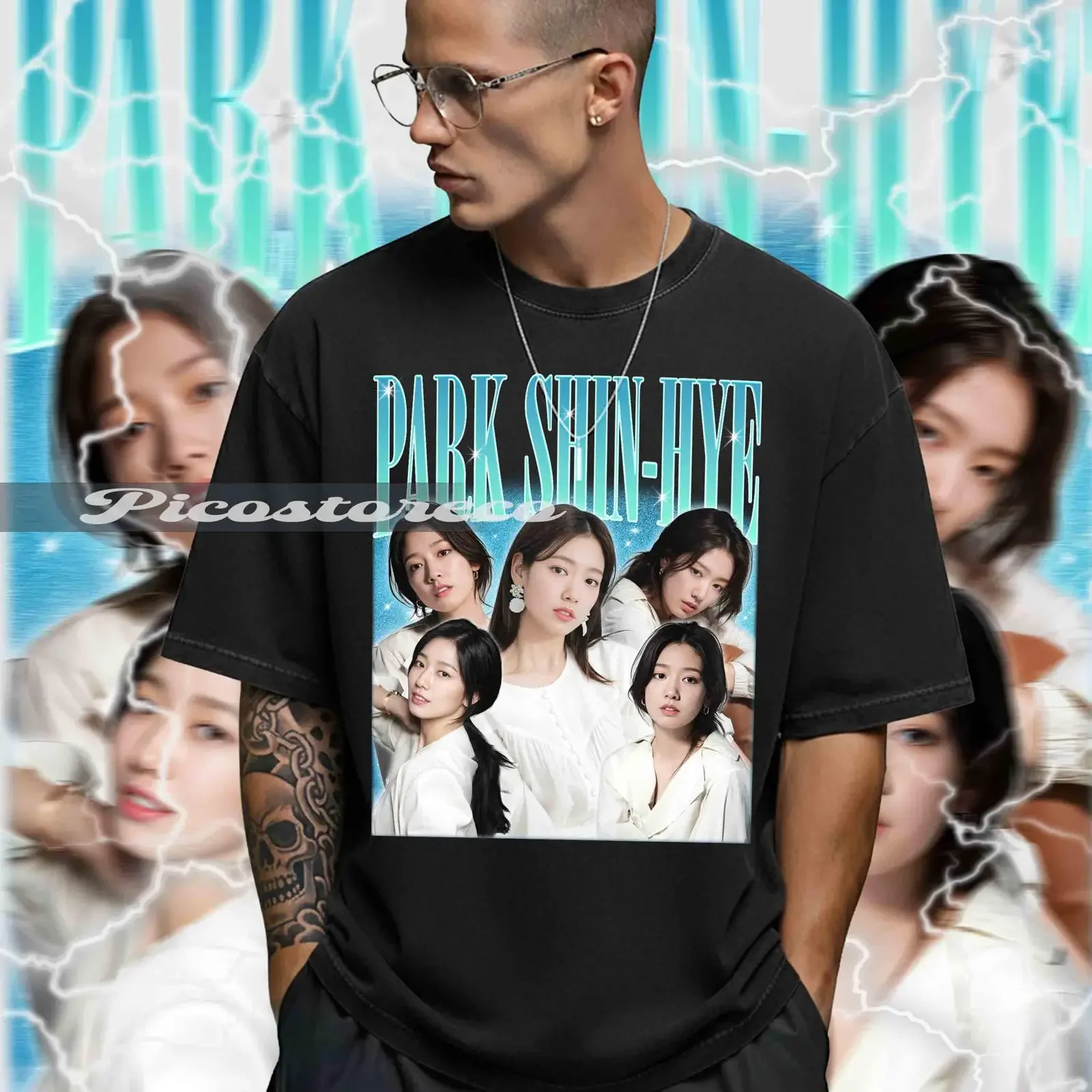 Vintage Park Shin Hye T Shirt 90s Retro Style K drama Actress Casual for Fans vintage Washed fashion homme Stretched Versatile