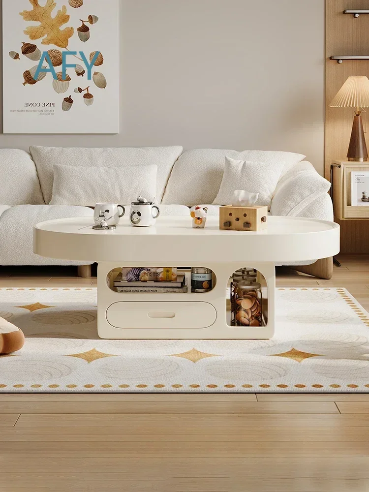 Safe Top - Notch Living Room Home Apartment Modern Simple Oval Coffee Table for Sofa Set for Small Space for Studio for Dorm