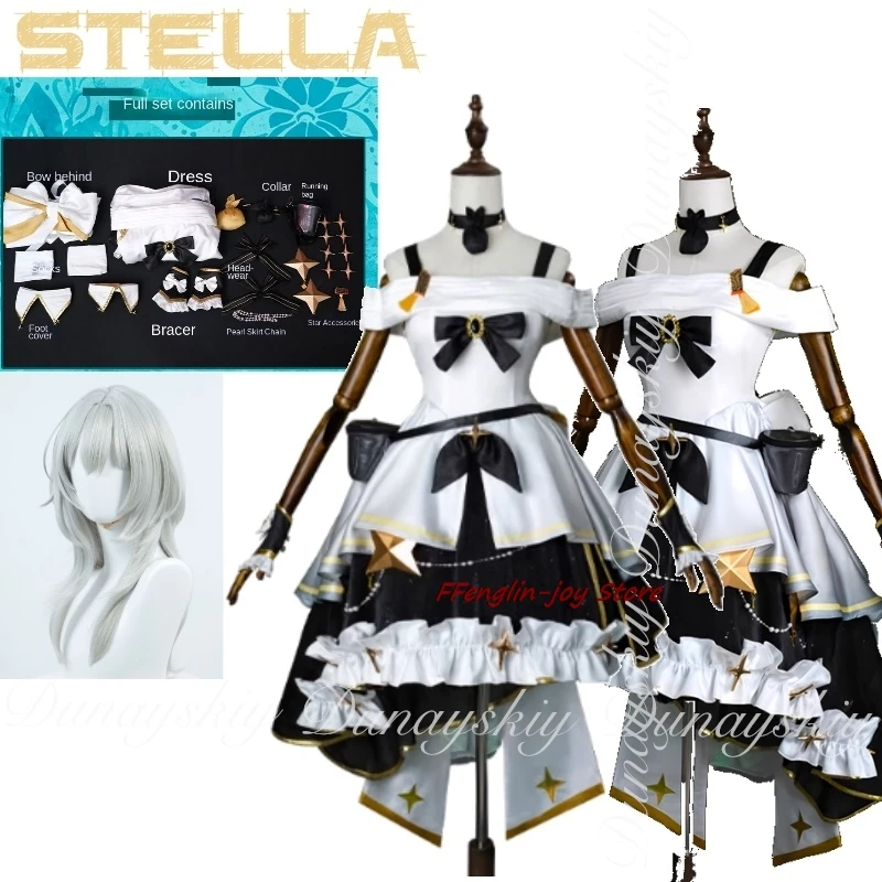 

Honkai: Star Rail Game Stelle Cosplay With Grey Wig And Little Raccoon Little Dress Women's Clothing Cosplay Costume Full Of Set
