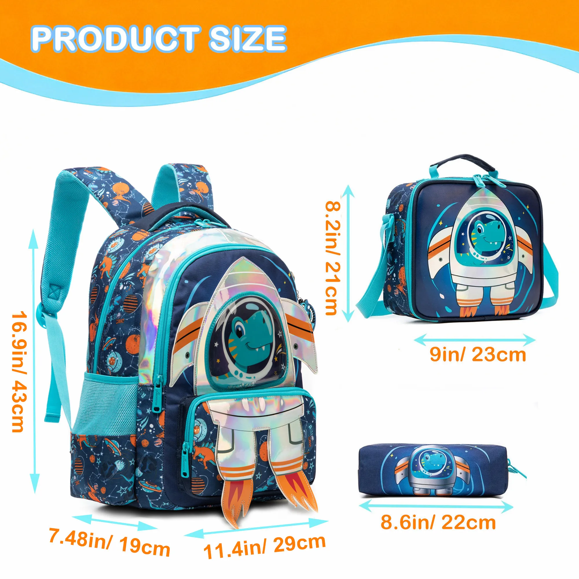 3PCS School Bag for Boys Kids Backpack Set with Insulated Lunch Tote Perfect Gift for Elementary Student Back To School Supplies