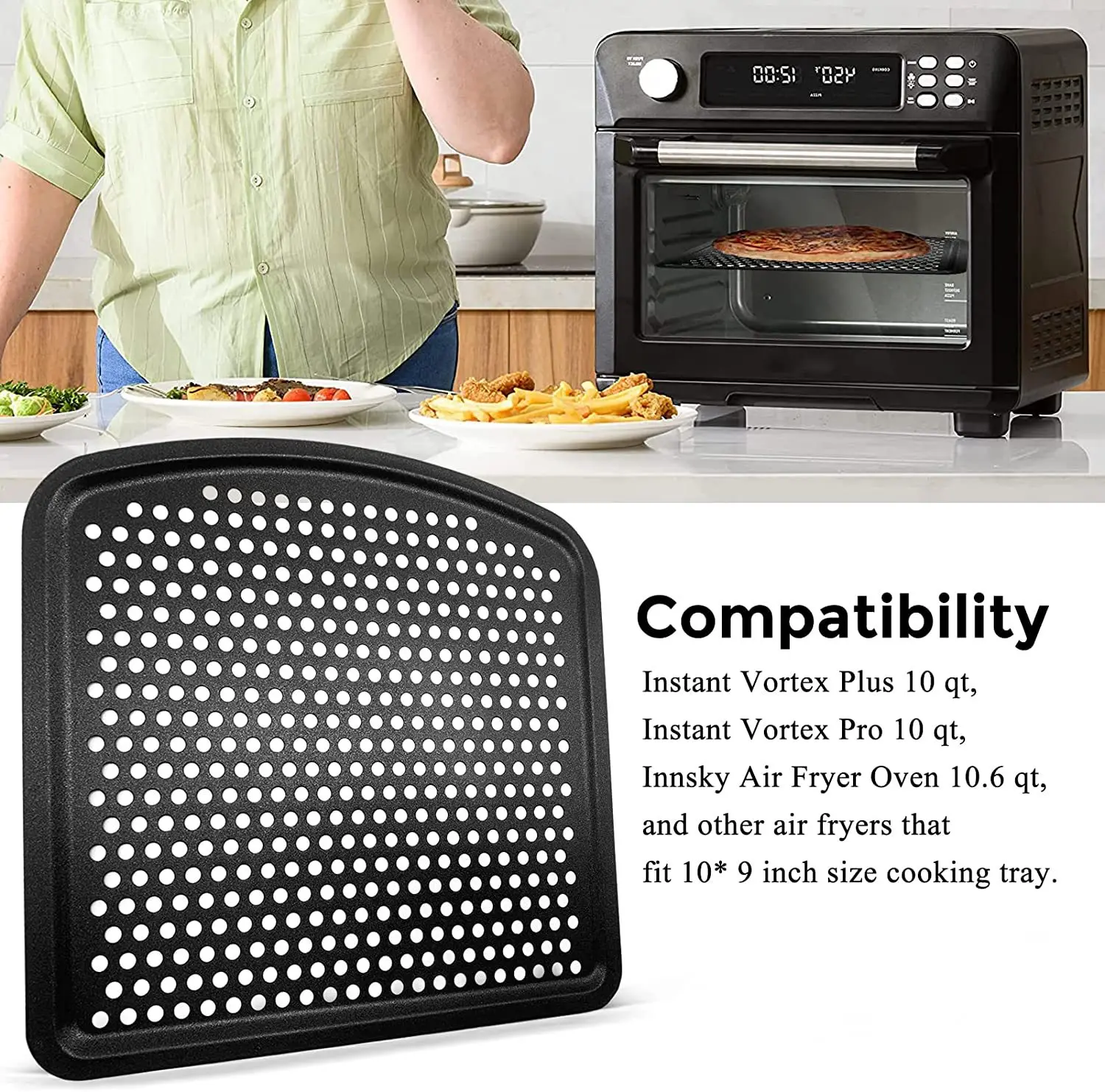 Cooking Tray For Instant Vortex Innsky Chefman Air Roast Fryer Tray Baking Cookie Sheet Durable Detachable Mesh Rack 10 inch