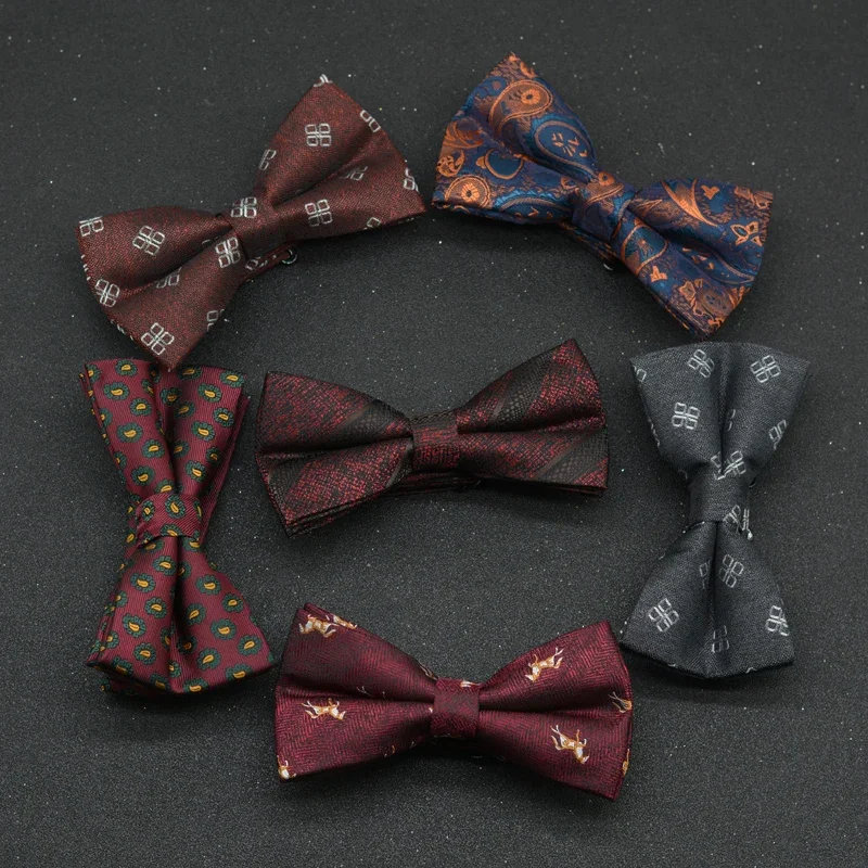 Bow tie men wedding double groom groomsmen vintage formal wear business dress shirt pattern presided