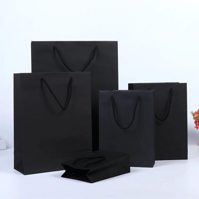 10Pcs Custom Logo Black Paper bag for jewelry package bag perfume personization paper bag for small business clothing packages