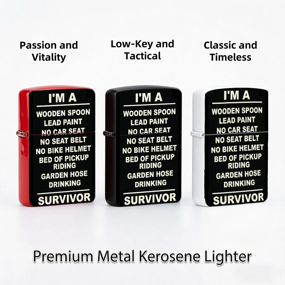 Vintage Flip Top Lighter lighters vintage Retro Funny Survivor Quote Text Graphic Humor Print lighters for smokers Daily Carry
