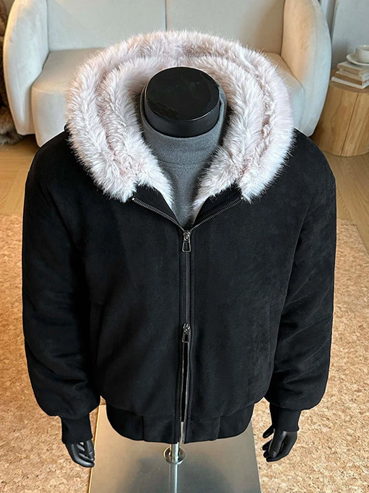 Thiened スエード耳付きコットンジャケット メンズ冬用暖かいコート カップル用コットンアウターウェア スタンドフィット ロングスリーブジッパー