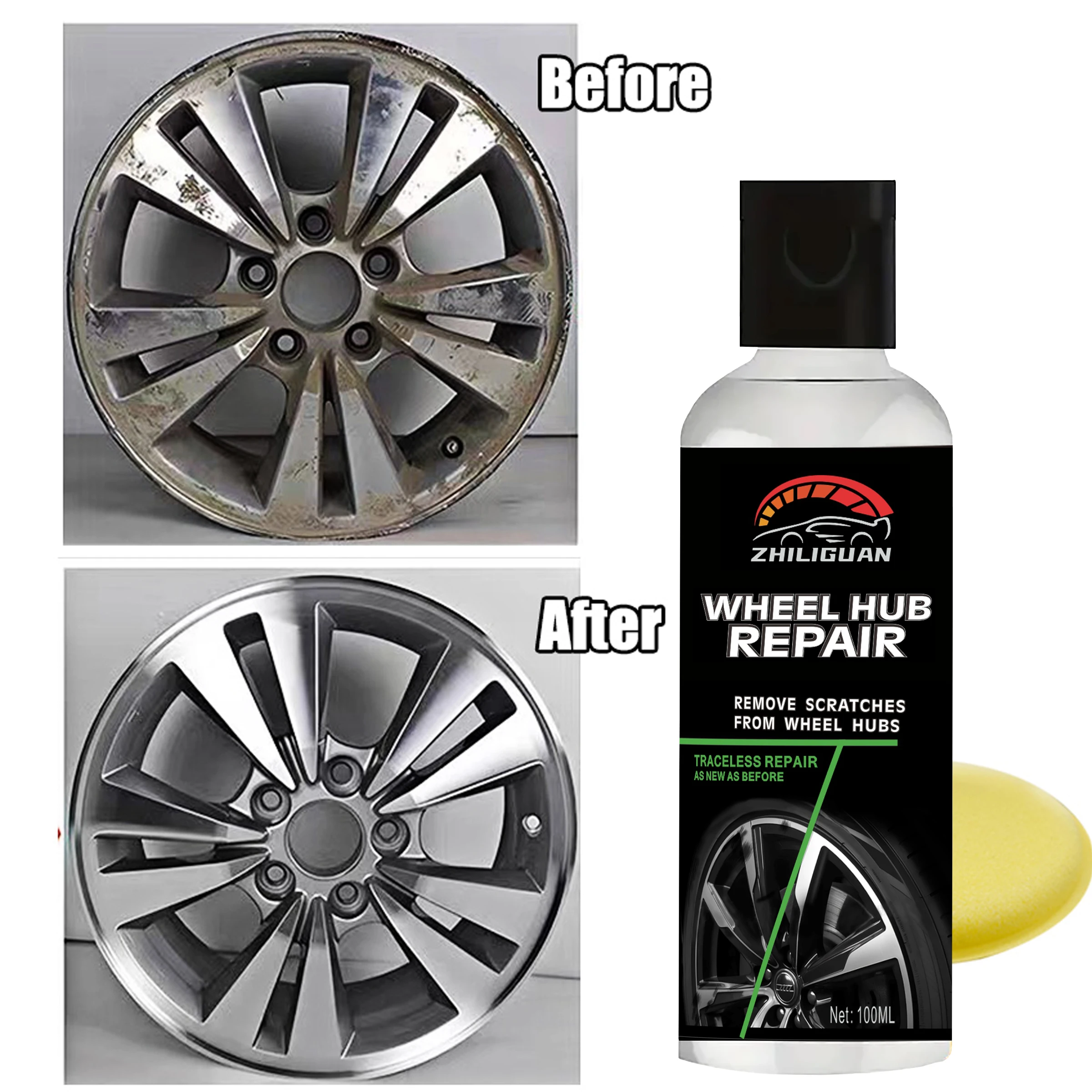 A Complete Car Wheel Hub Repair Kit, with Polishing Paste for Scratches and Fading Repair, Refurbish Wheel Hub, Remove Oxidation