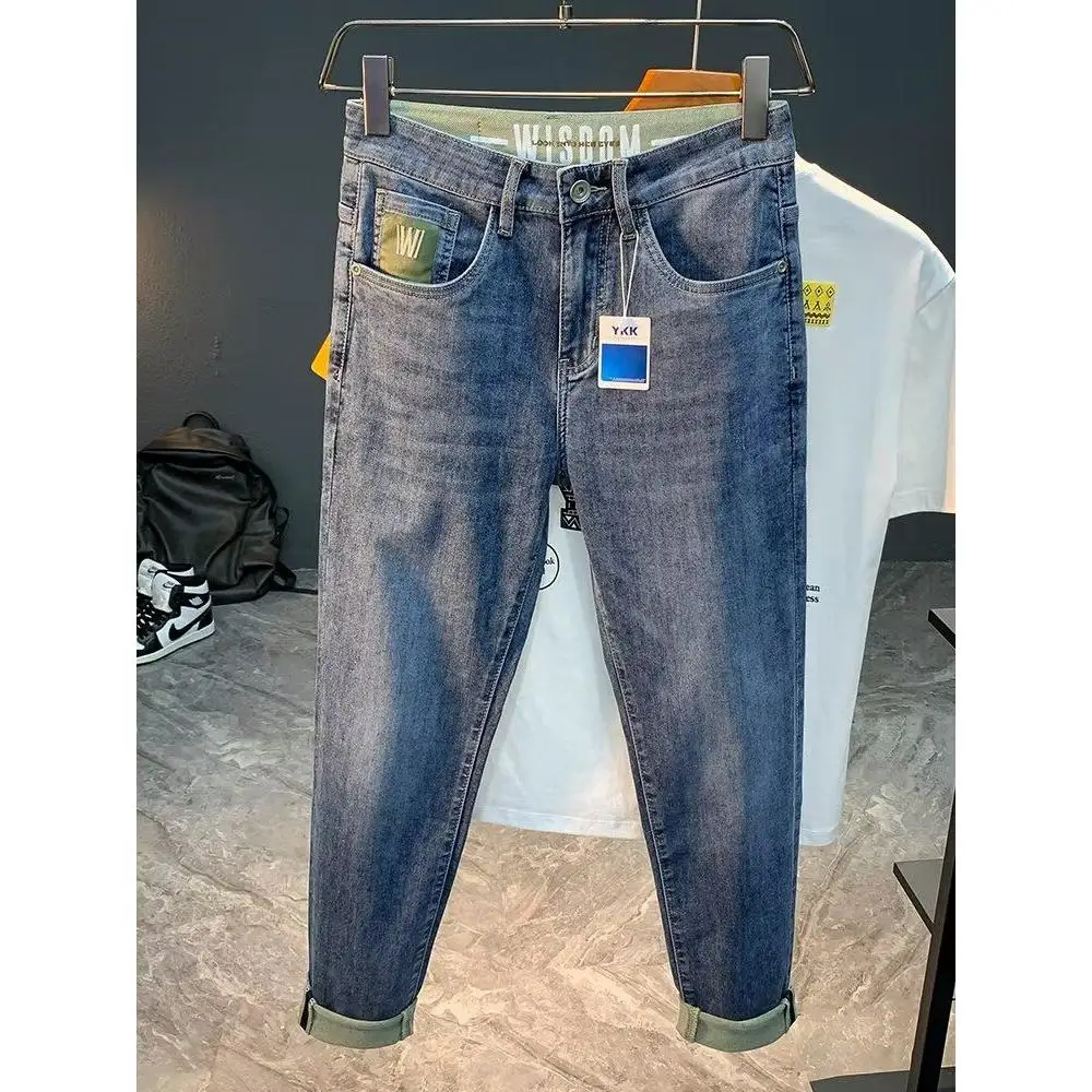 

Мужские летние тонкие джинсы премиум-класса 2024: Новинка, облегающие, с вышивкой, в корейском стиле, повседневные, длинные брюки, модные, прямого кроя