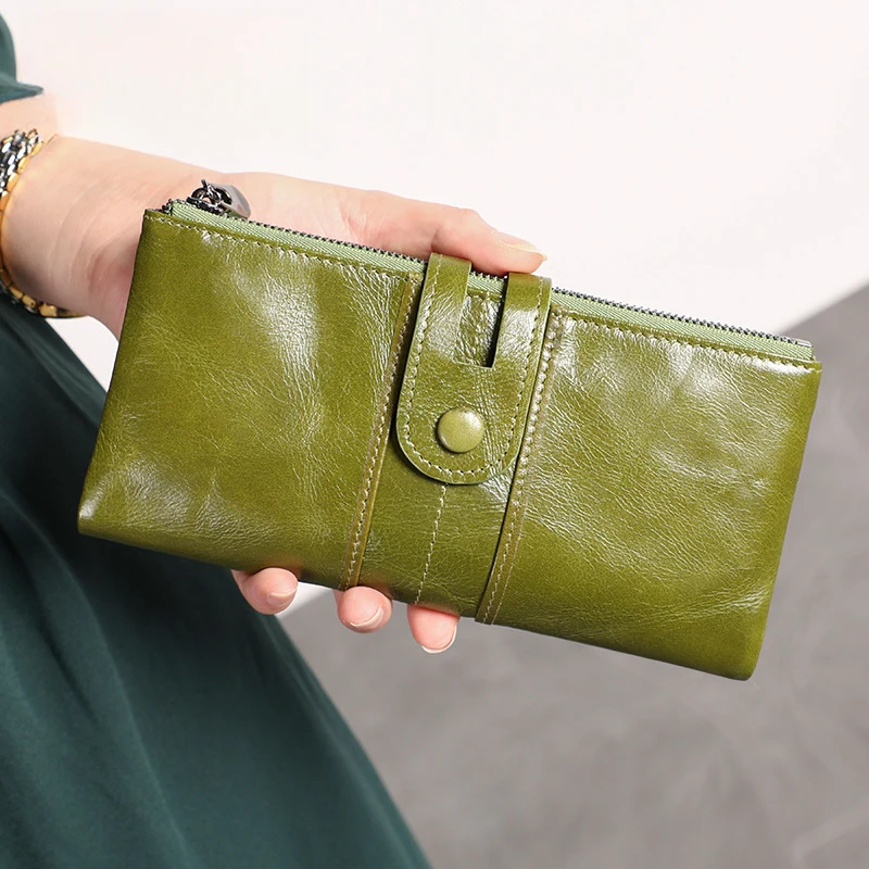 Vintage genuine leather ladies' purse - Korean version trendy handbag for women, top-grade cowhide, RFID simple long-style purse