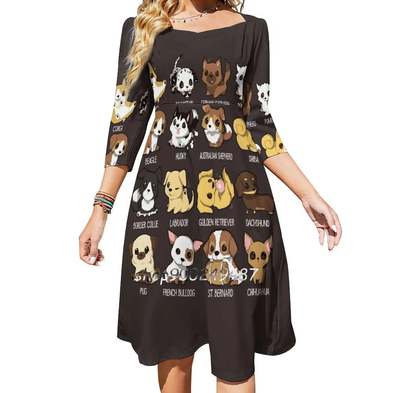 Dog Lovers Evening Party Dresses Midi Sexy Dress Female Sweet One Piece Dress Korean Races Breeds Dog Chibi Manga Anime Cute