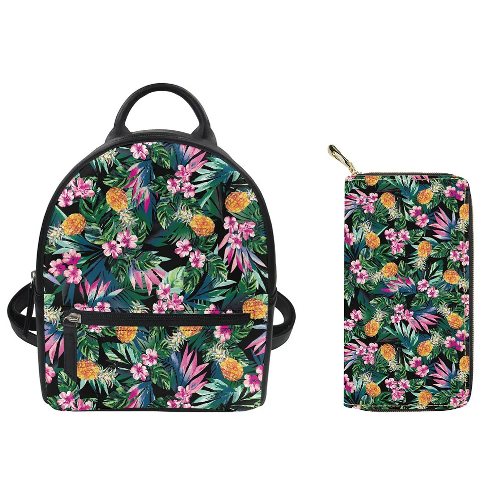 2022 Floral Pineapple Women Mini Backpack Leather Shoulder Bag For Teenage Girls Multi-Function Small Bagpack Female Phone Pouch