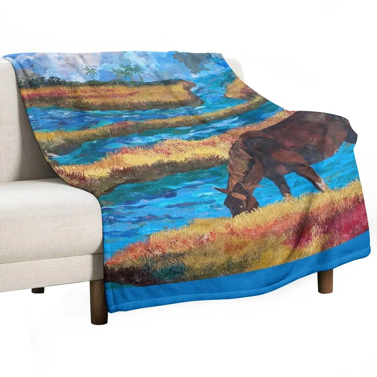 

Horse grazing in marsh Throw Blanket Flannel Fabric Luxury Thicken Kid'S Sofas Blankets
