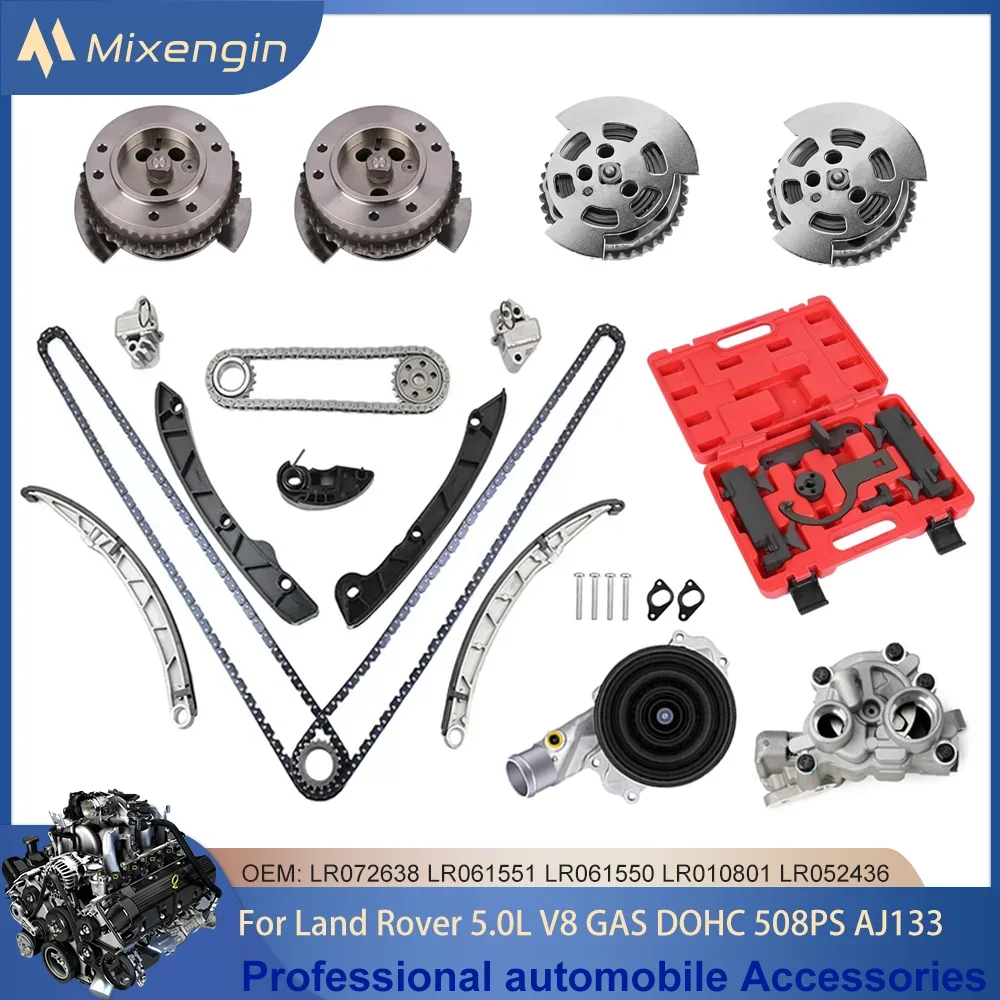 Timing Chain Kit VVT Gear Oil Water Pump Tool Set for 10-18 Land Rover 5.0L V8 GAS DOHC LR072638 LR061551 LR061550 508PS AJ133