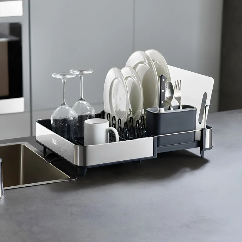 Kitchen Drainage  Rack  Drying Rack Cupboard Storage Cutlery Rack Adjustment Automatic Pull-out Water