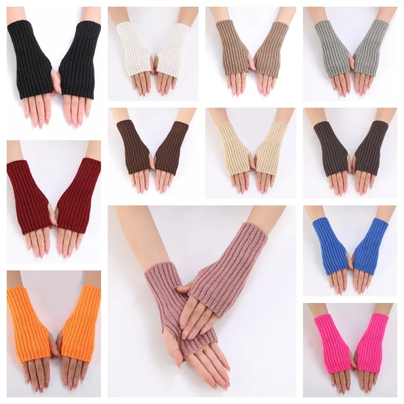 

Long Fingerless Gloves Women Mitten Winter Arm Warmer Kawaii Knitted Sleeve Soft Girls Anime Clothes Punk Gothic Lolita Gloves