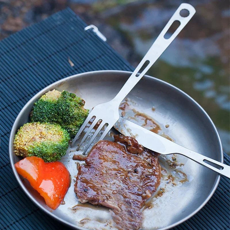

Pure Titanium Cutlery Set Knife Fork Spoon Lightweight Portable Tableware for Outdoor Camping And Household Use Ti5310