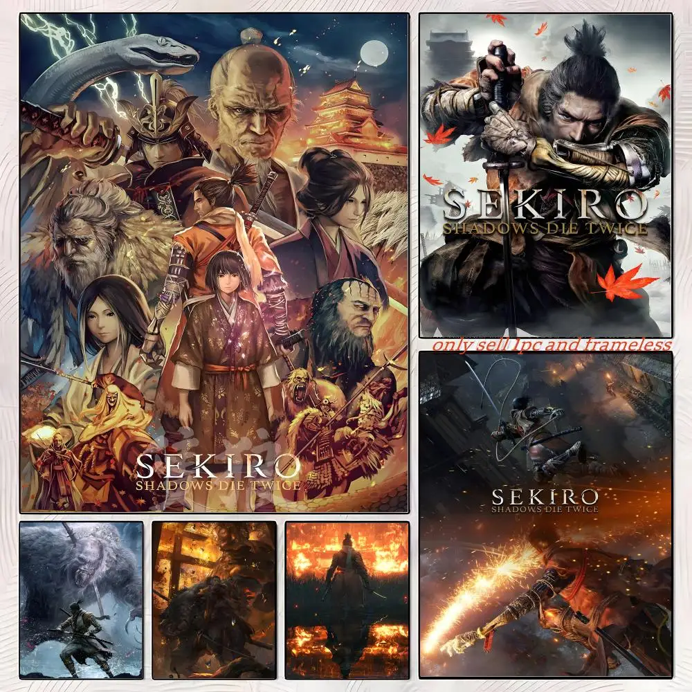Ninja Sekiro Shadows Die Twice Game Poster Self-adhesive Painting with prints Home bedroom living room decoration
