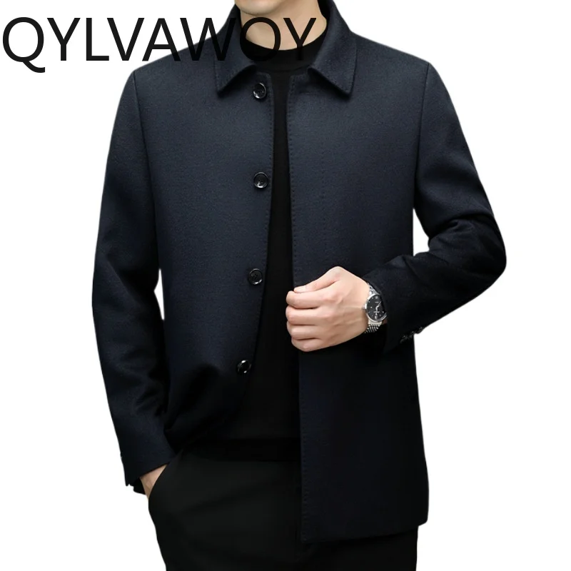 QYLVAWOY 95% Pure Wool Coat Double-faced Woolen Coats for Men Jacket  Thicken Winter Coat Men Clothing Warm Overcoat Jaqueta