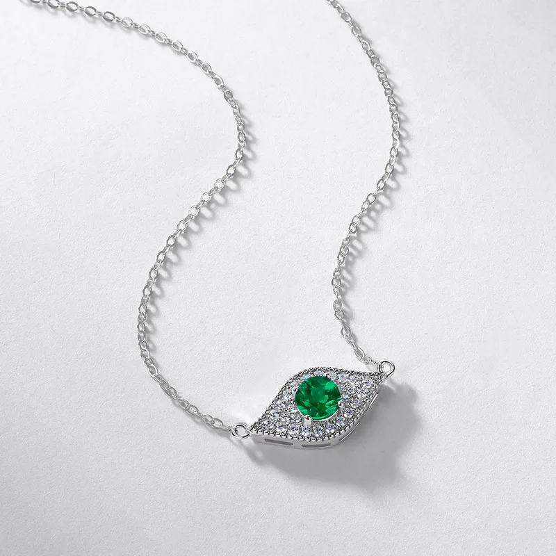 Luxury Evil Eye Emerald Pendant Necklace for Women Iced Out Green Crystal Choker Amulet Lucky Charm Boho Aesthetic Jewelry Gift