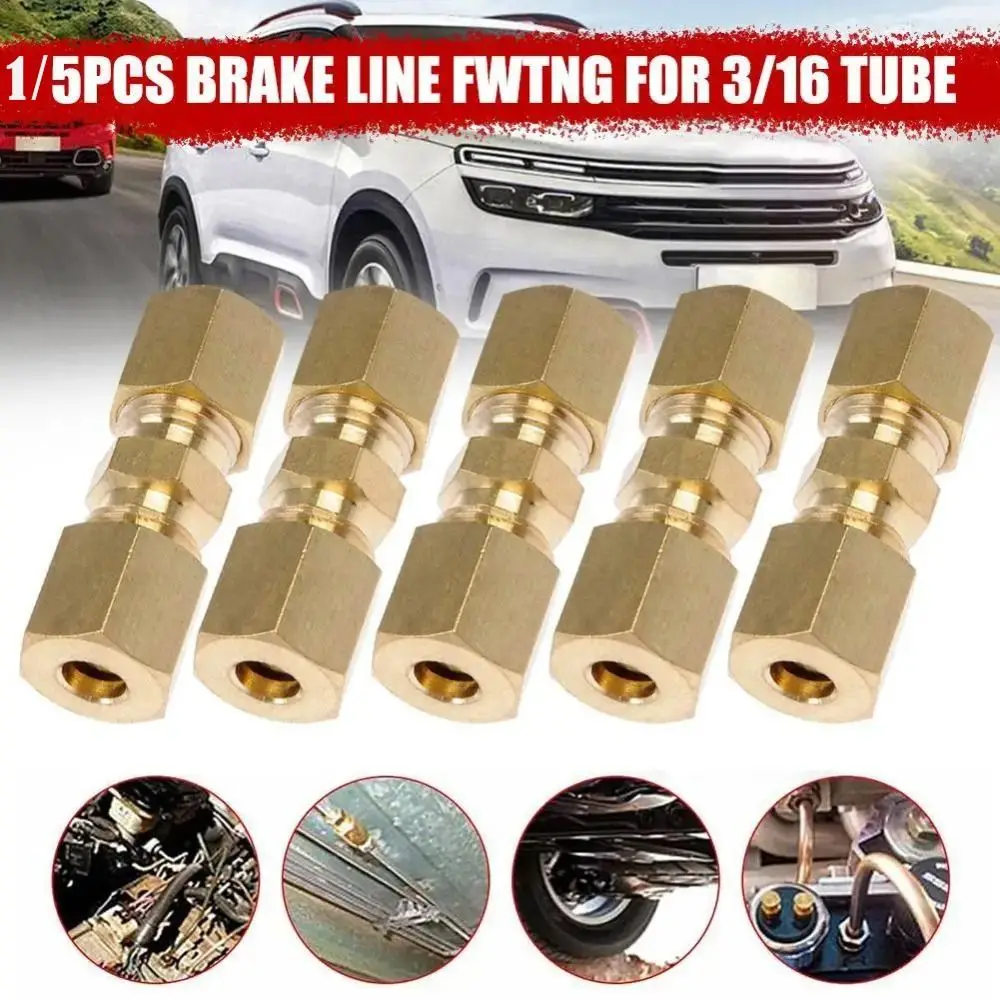 1/5PCS Universal Brake Line Connector Brass Inverted Pipeline Accessories for Brake Line Without Flaring 4.8mm 3/16 