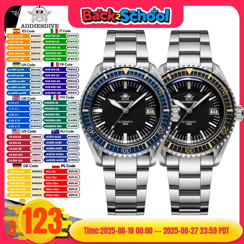 

ADDIESDIVE Watch For Men BGW9 Super Luminous 10Bar Waterproof 316L Steel Sapphire Glass NH35A Automatic Mechanical Watches