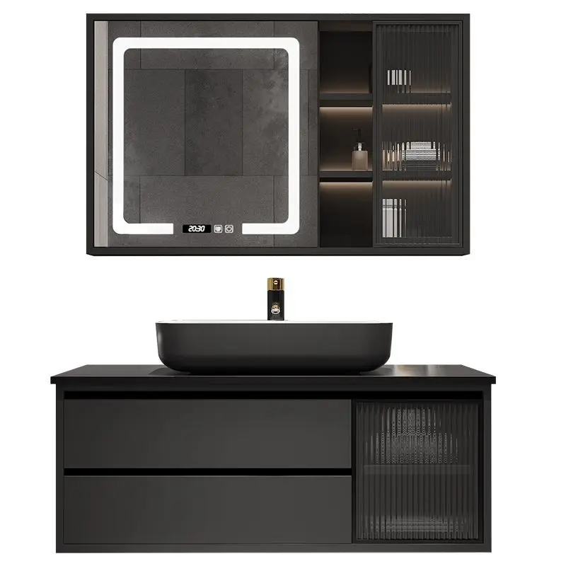 Basin on the rock slab, toilet, hand and face washing, sink basin, smart mirror, bathroom cabinet combination