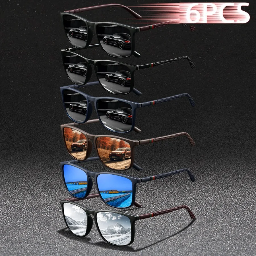 

6 шт., модные солнцезащитные очки в винтажном стиле с разноцветными полосками, квадратные, для мужчин и женщин, для вождения, дизайнерские, с защитой UV400