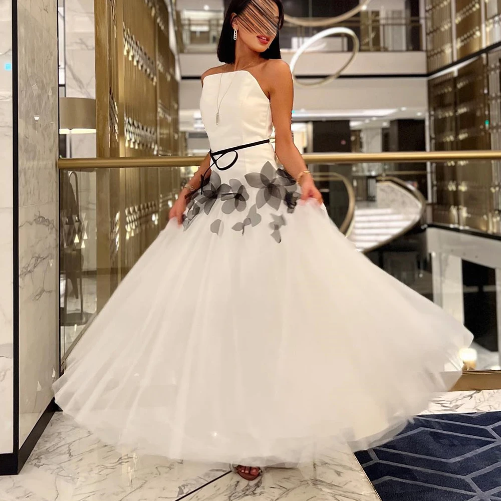 Customized Graceful Organza A-Line Flowers Evening Dress High Quality Floor Length Strapless vestidos para mujer Custom Size