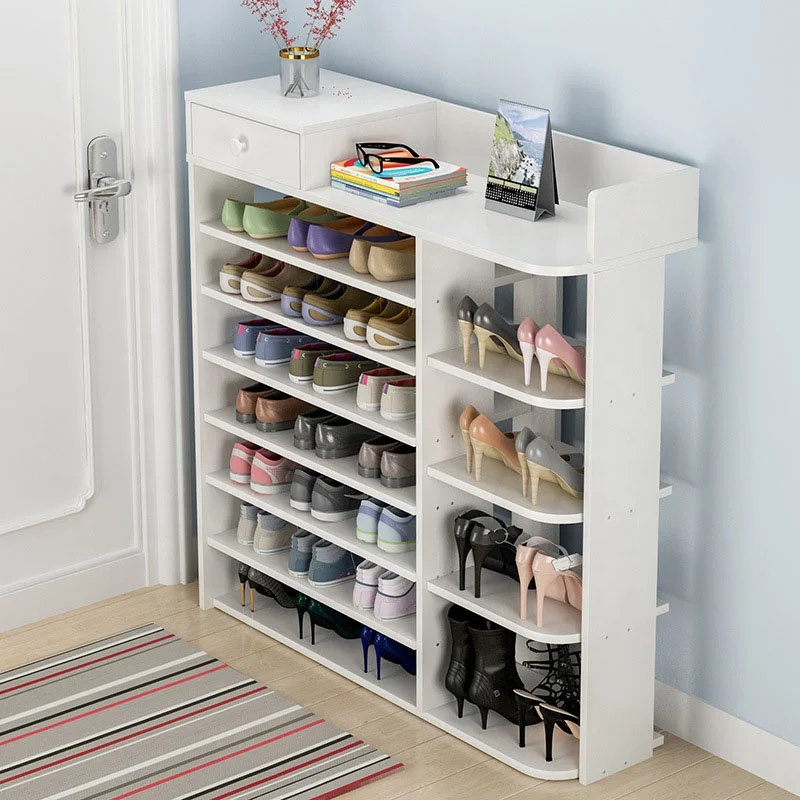 rack simple multi-layer storage shoe cabinet Household economy solid wood color shelf door large capacity save space