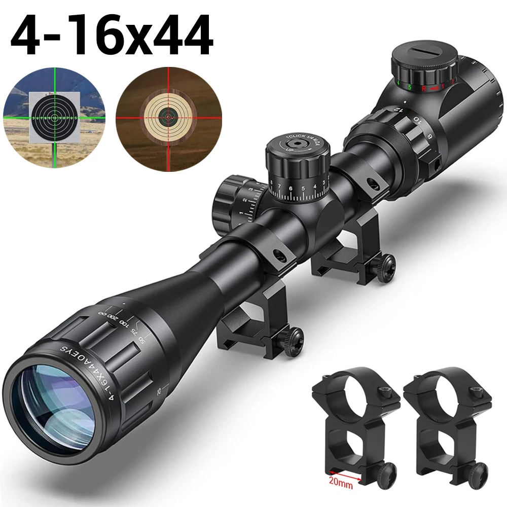 4-16x44 Hunting Rifle Scope Red Green Illuminated Reticle Riflescope Crosshair Optics Scope with Locking Turret Sunshade