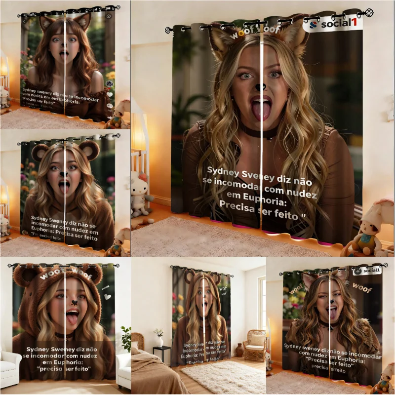 

Euphoria Season 3 Woof Woof Bear Hoodie Print Blackout Curtains Thermal Insulated Light Blocking Fabric For Living Room Bedroom