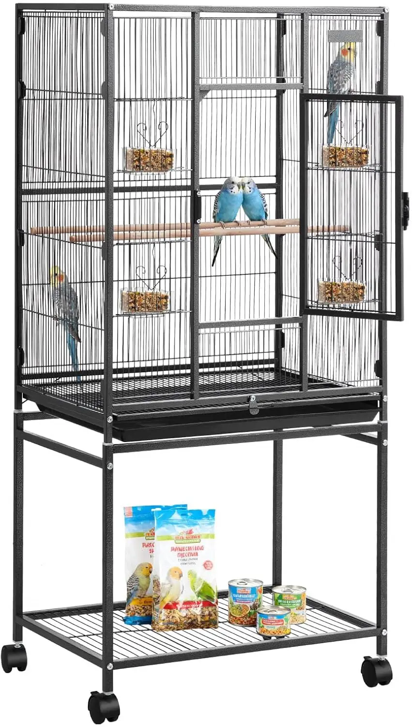 

Большая клетка для птиц из кованого железа с жердонами, выдвижным подносом, роликами для попугаев и маленьких птиц