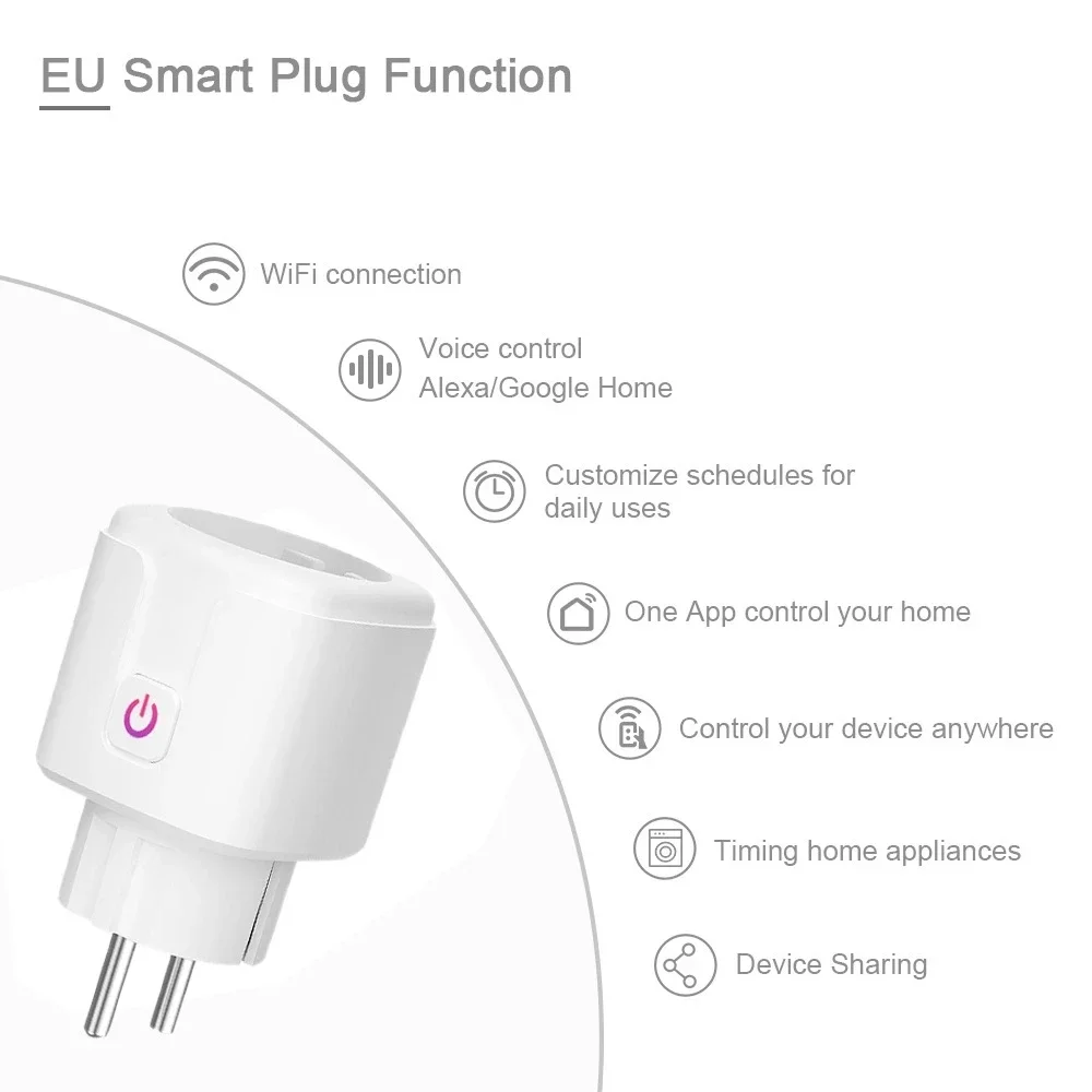 16A Tuya WIFI Plug Smart life Socket Outlet UK EU AU Brazil FR Israel IT Plug APP Remote Control Work For Alexa Google Assistant