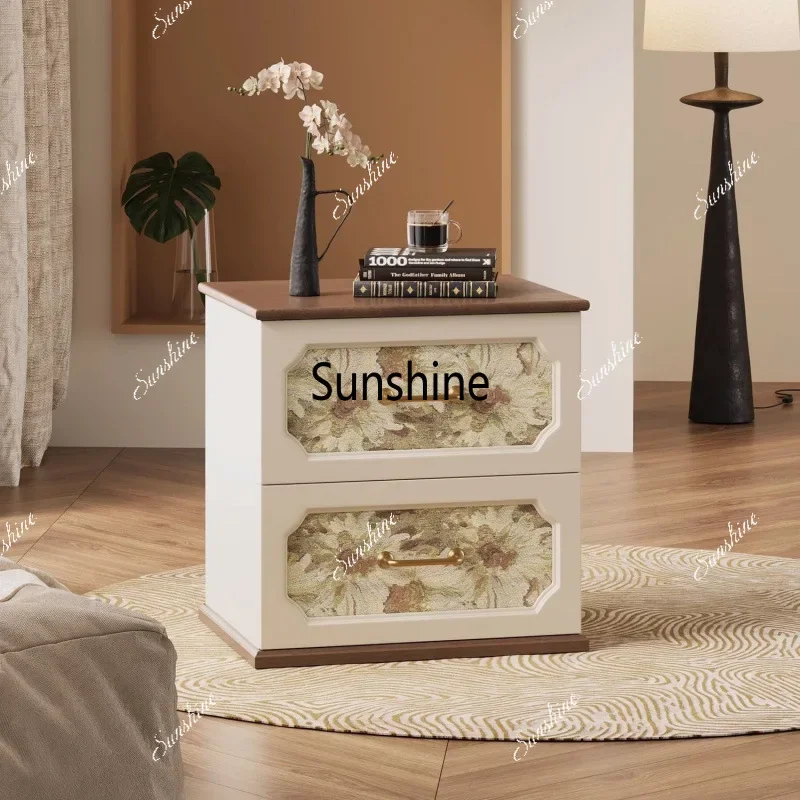 

Yvintage style vintage printed drawer bedside table solid wood home bedroom bedside table small variety of things shelf side tab
