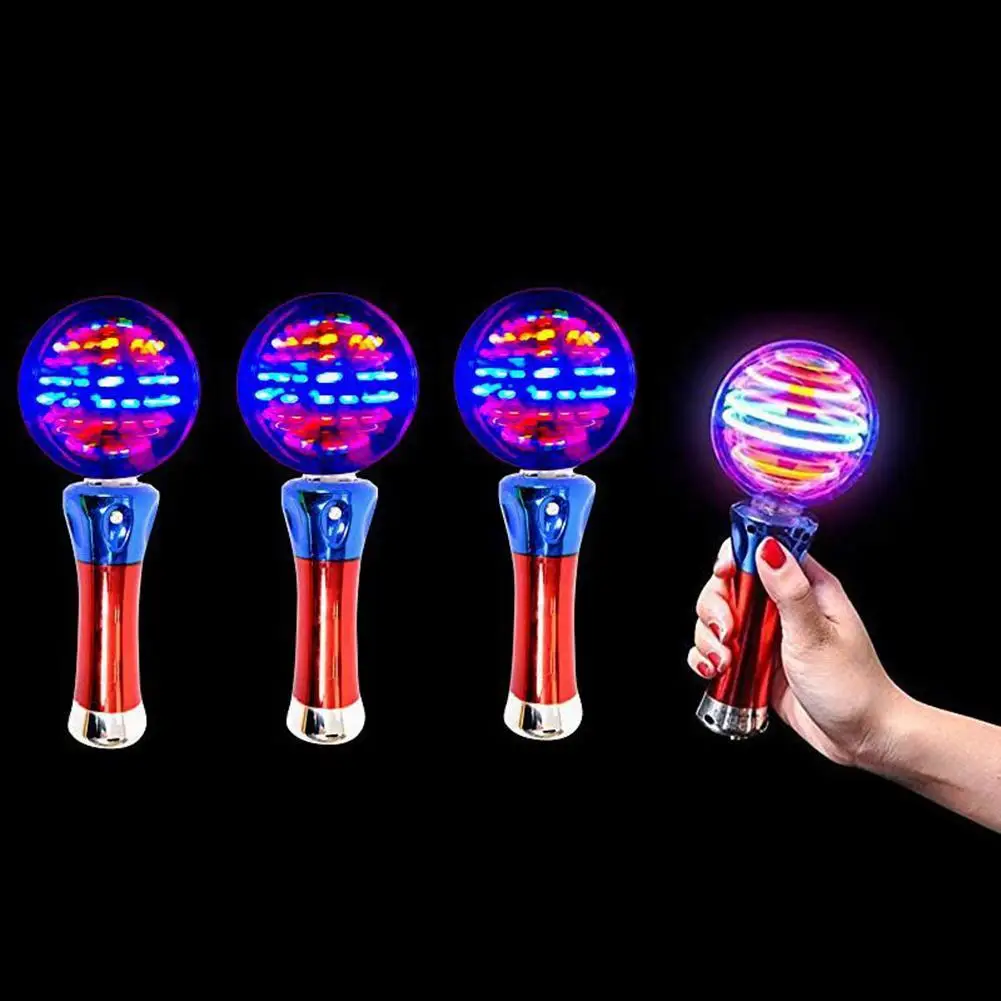 7.8 Inch Thrilling Spinning Light Show Classroom Prizes Light Up Magic Ball Toy Wand Plastic LED Wand Stocking Stuffers for Kids