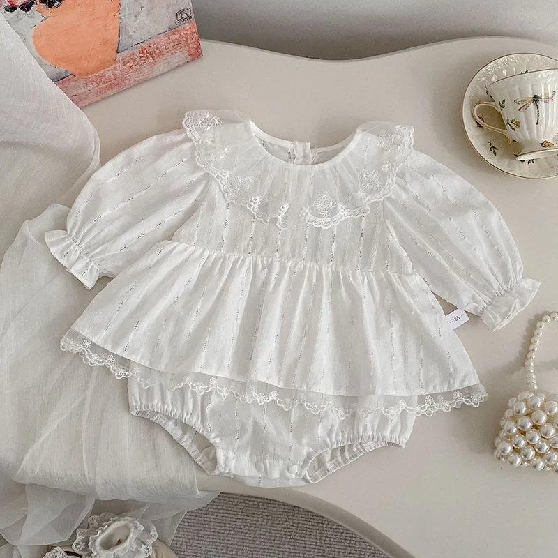 

Новинка 2026 года: Весенний комбинезон для девочек 0-24 месяца, с длинным рукавом, из хлопка с кружевными вставками, для малышей и младенцев