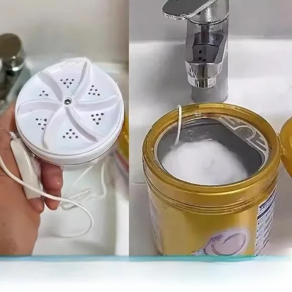 ポータブルタービン洗濯機-ミニ自動洗濯機-靴下下着用-コンパクトサイズ-粉ミルク缶対応-ドラム式洗濯機