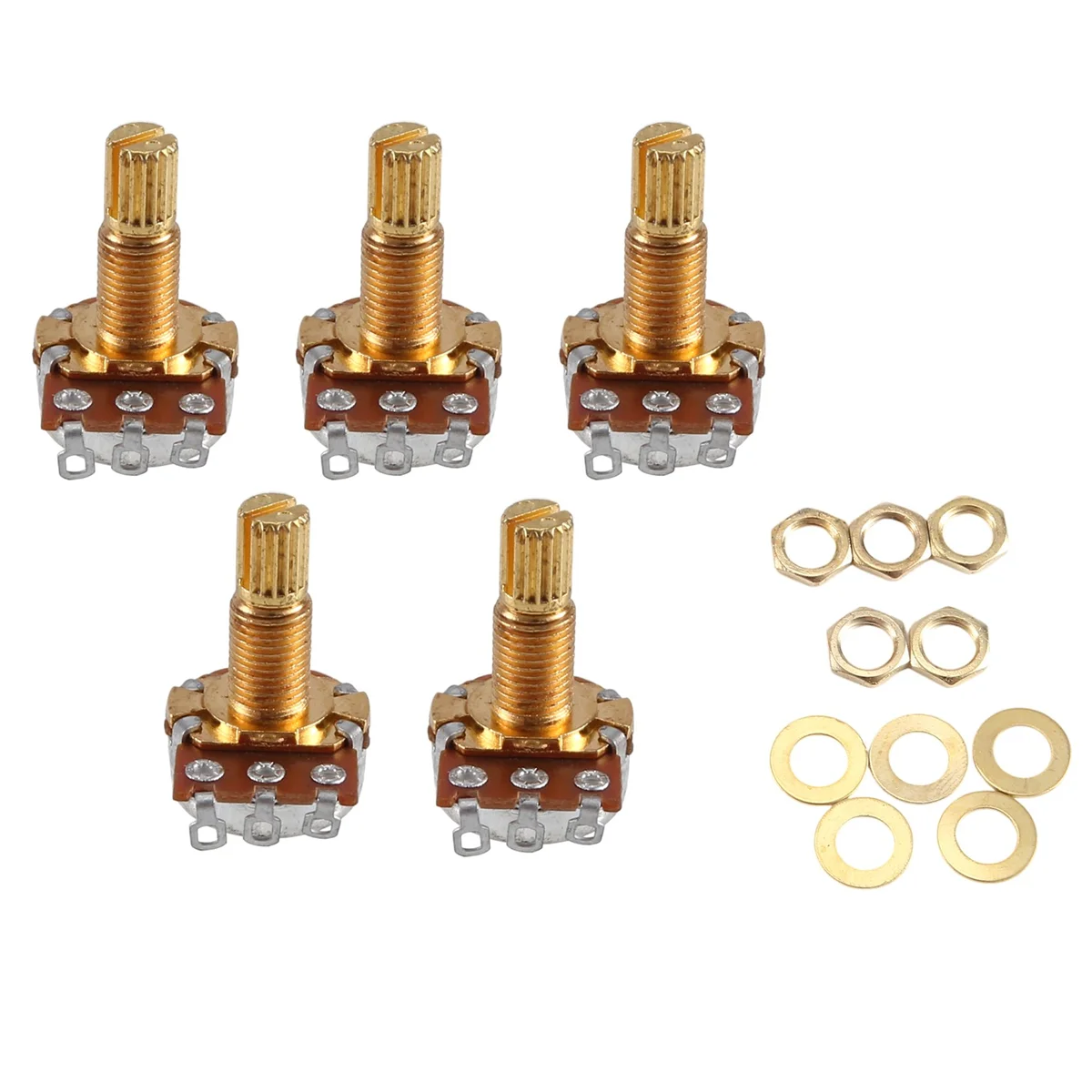 

【Прямая цена】гитарный потенциометр, потенциометры громкости и тона, переключатель управления A500k, конические потенциометры с разделенным валом, золотая упаковка из 5 шт.