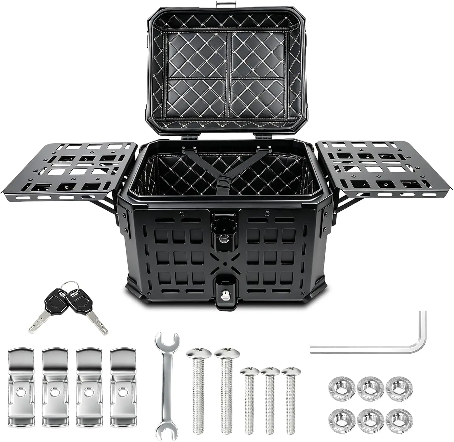 Universal Motorcycle Top Case, Aluminum Tail Box 45L Trunk with Backrest & Security Lock, Waterproof
