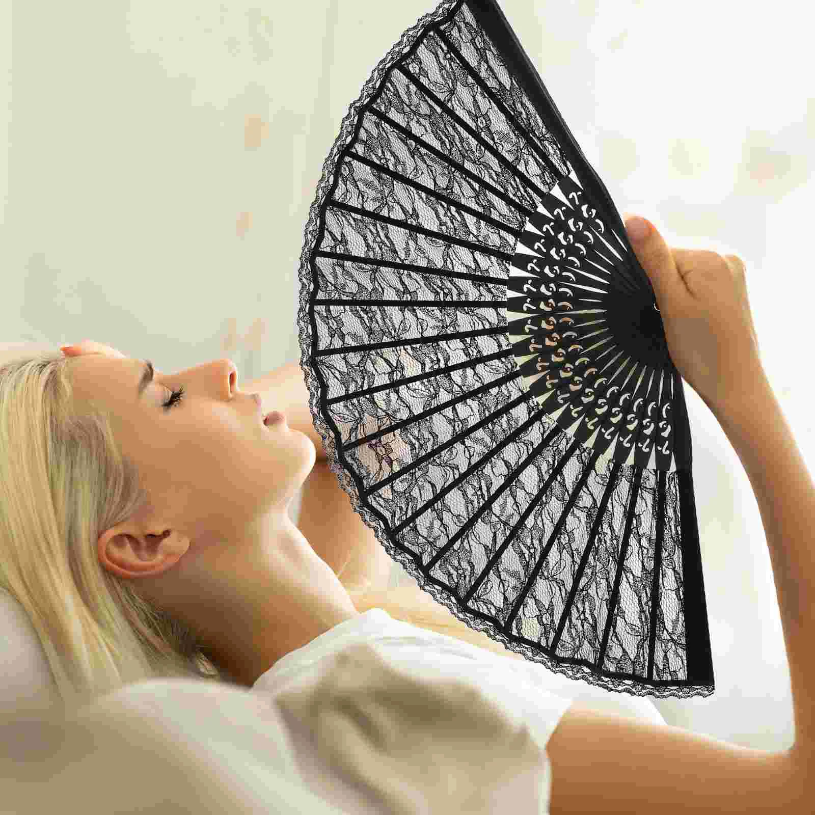 Spanish Victorian Hand Fan for Wedding Party Favor Fancy Dress (Black) Lace folding fan Folding silk fan