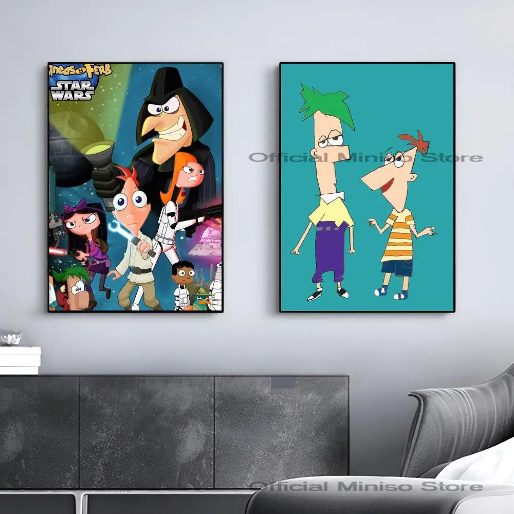 Anime Poster Self-adhesive Art Waterproof Paper Sticker Coffee Phineas and Ferb House Bar Room Wall Decor