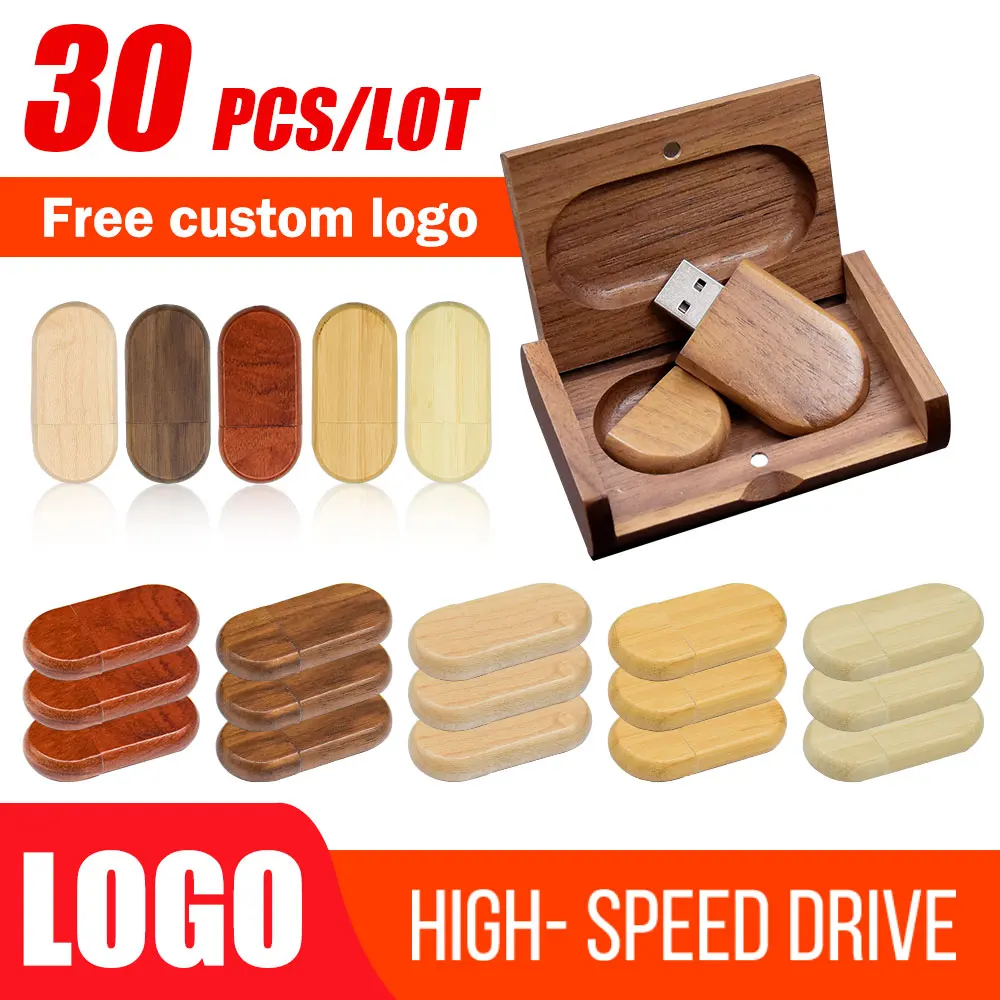 

30Pcs Wooden Usb 2.0 Flash Drive 4GB 8GB 16GB Photography Wedding Gifts Pendrive 32GB 64GB 128GB Free Custom Logo Memory Stick