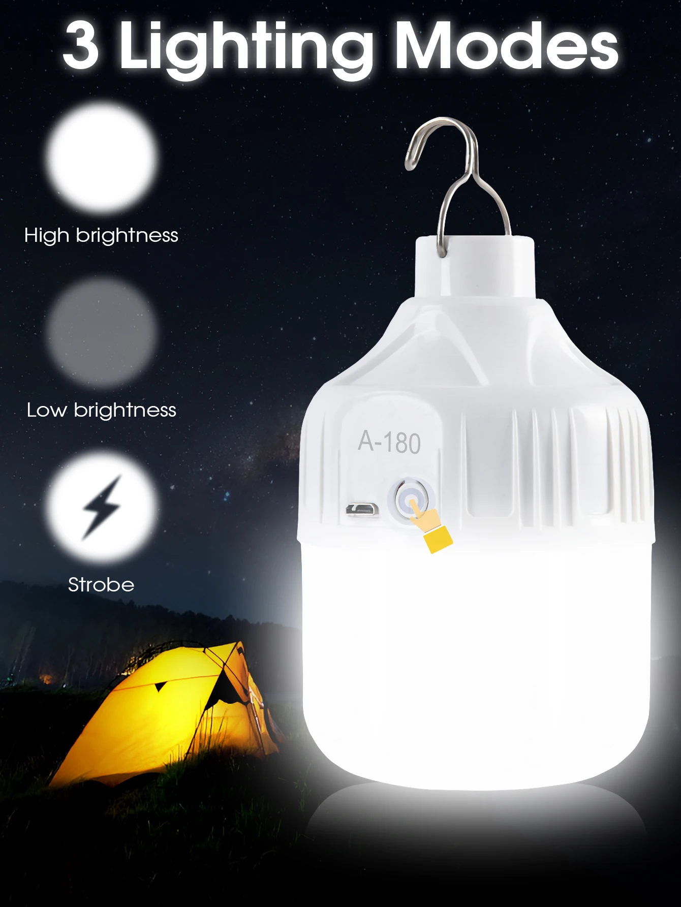 Led Bulb Camping Light Bulb Emergency Night Lighting Flashlight  Outdoor Picnic Hanging Pendant Tent Lamp  USB Rechargeable